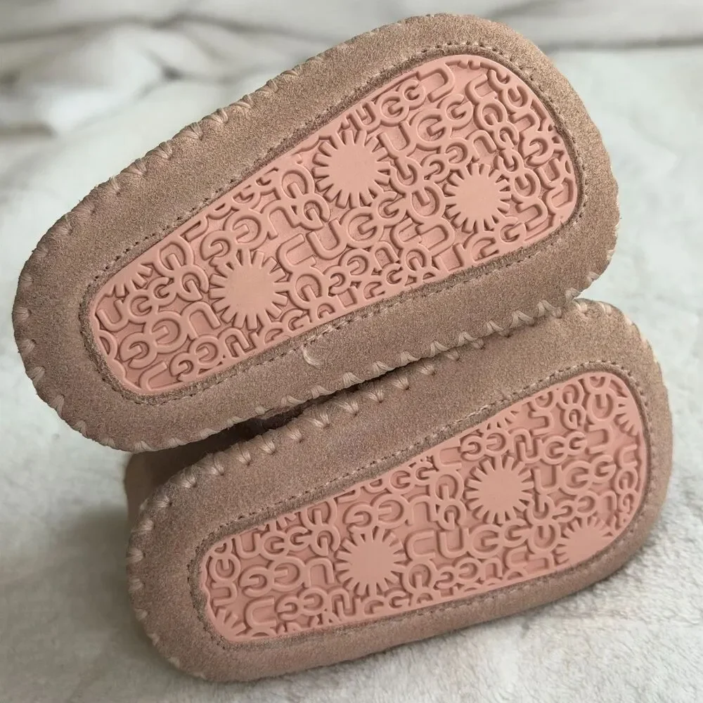 UGG Size 0/1 Lemmon Infant‎ Girl Baby Pink Suede & Sheepskin Bootie (0-6 Months)